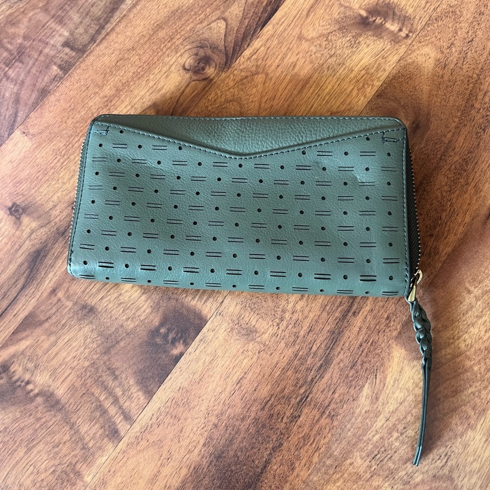 Fossil Green Perforated Zip Wallet